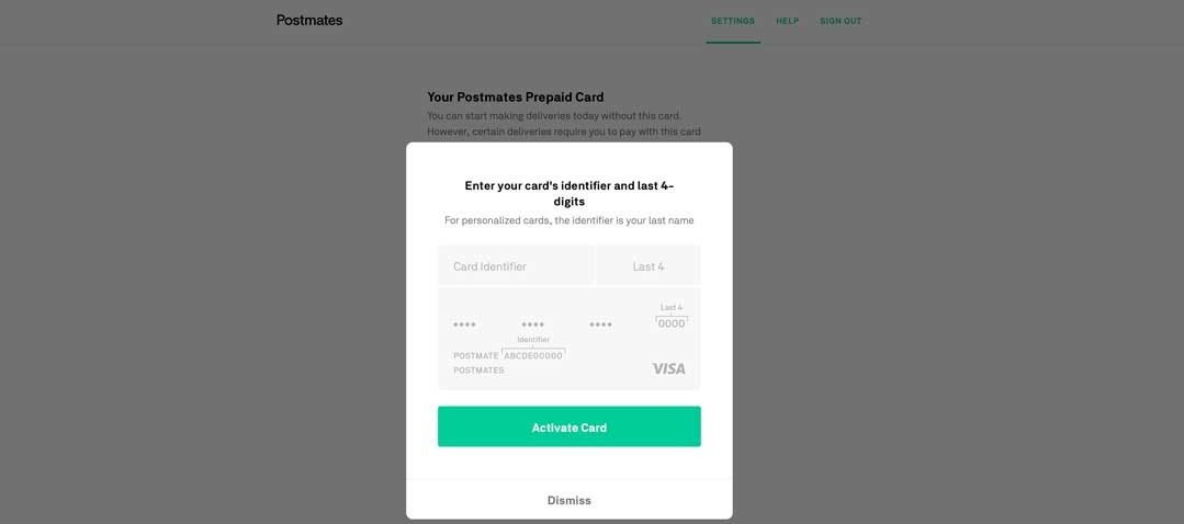 activate postmates prepaid card web